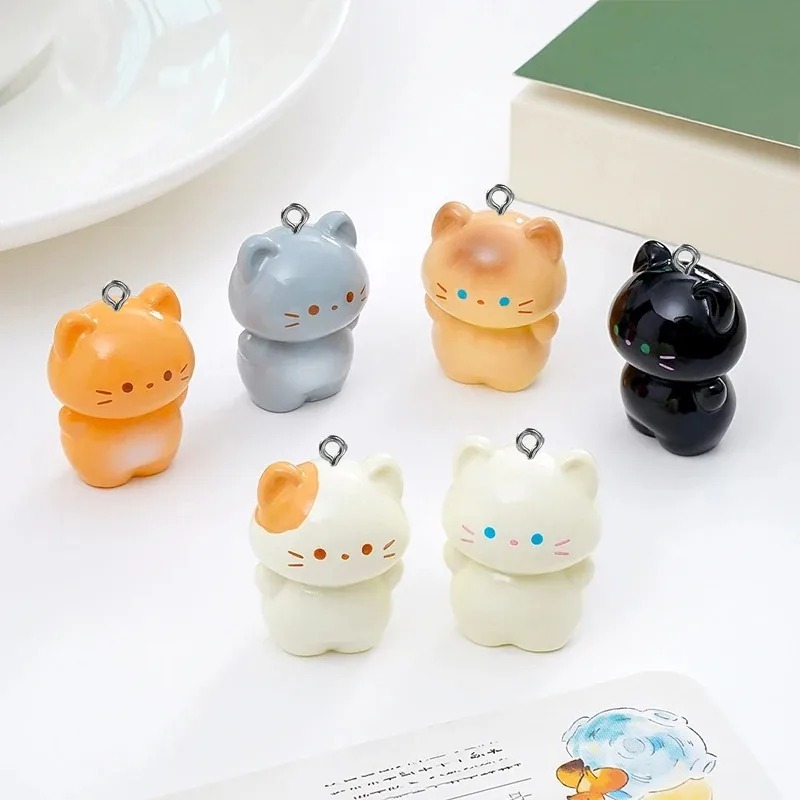 3D Printing Earrings - 10er-Pack Süße 3D-Stehende Kätzchen-Harzanhänger, Cartoon-Siamesische Katze