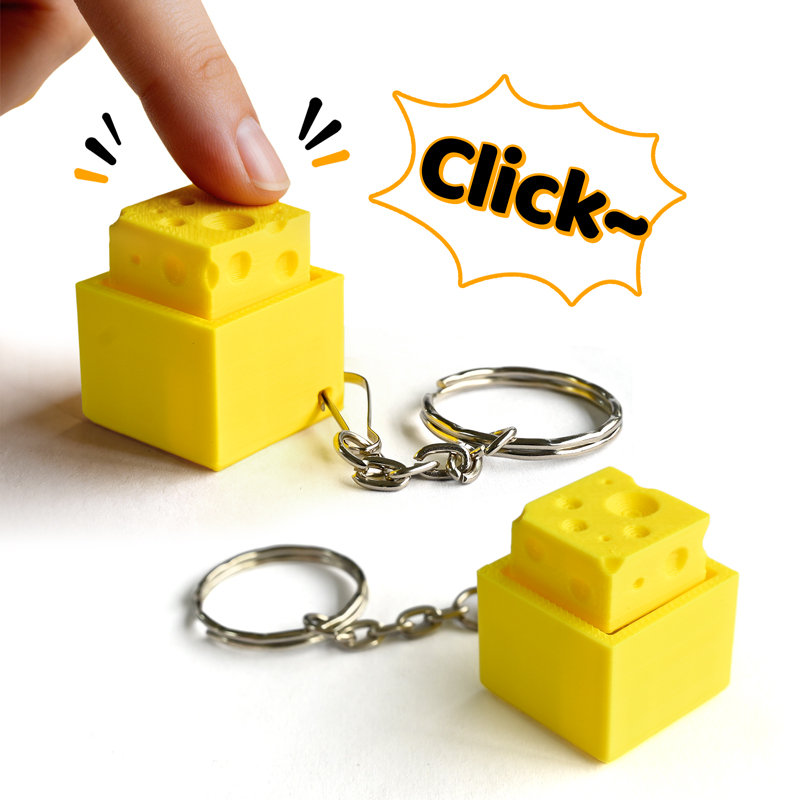 3D Printing Model Free - 3D-gedruckter Käse-Schlüsselanhänger mit Tastatur-Taste, Mini-Tastatur-Keycap, Stressabbau-Sensorikspielzeug,