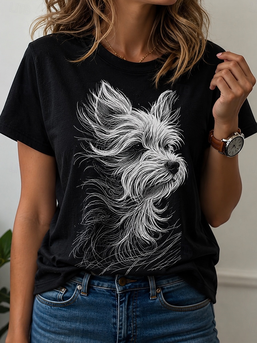 3D Printing Yorkshire - Damen-T-Shirt mit Rundhalsausschnitt, 3D-Druck, Frühling/Sommer, Sketch