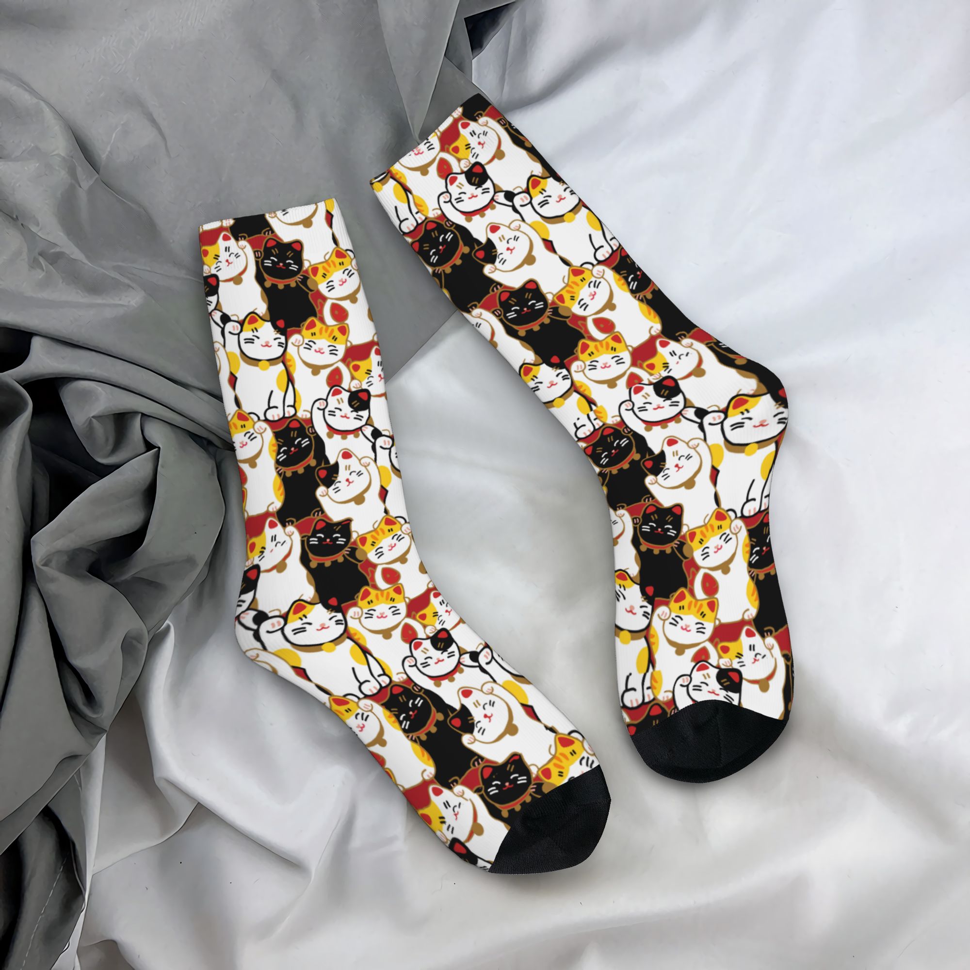 3D Printing Custom - Maßgefertigte Lucky Cat Herren Crew-Socken Unisex